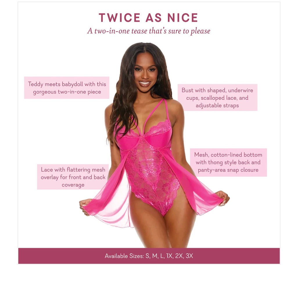 Twice As Nice Baby Doll Teddy 1X 1 Left!