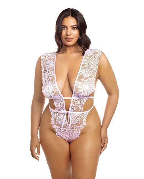 Imani Eyelash Lace Soft Cup High Leg Teddy Pink Tulle