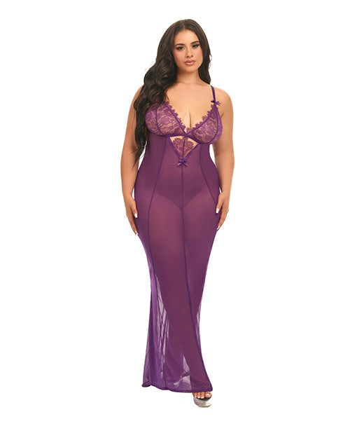 Katana Mesh & Eyelash Lace Gown - Purple