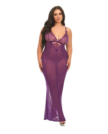 Katana Mesh & Eyelash Lace Gown - Purple