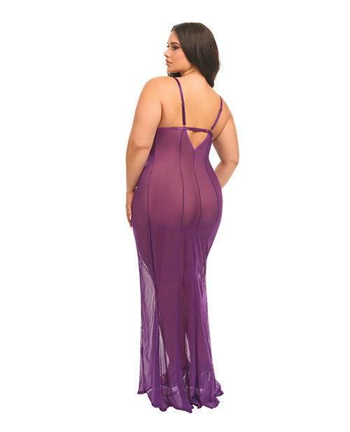 Katana Mesh & Eyelash Lace Gown - Purple