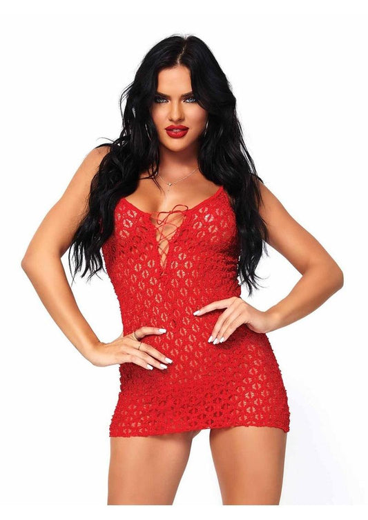 Mini Dress with Lace Up Front & G-String
