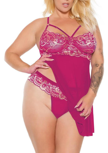 Pink Pussycat Babydoll & Thong - Pink/Rose Gold