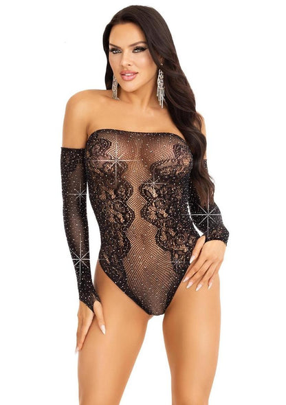 Rhinestone Net and Lace Off the Shoulder Teddy
