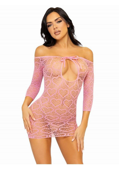 Seamless Heart Net Mini Dress with Keyhole Tie Front