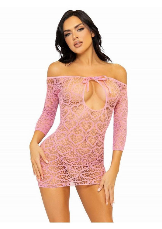 Seamless Heart Net Mini Dress with Keyhole Tie Front